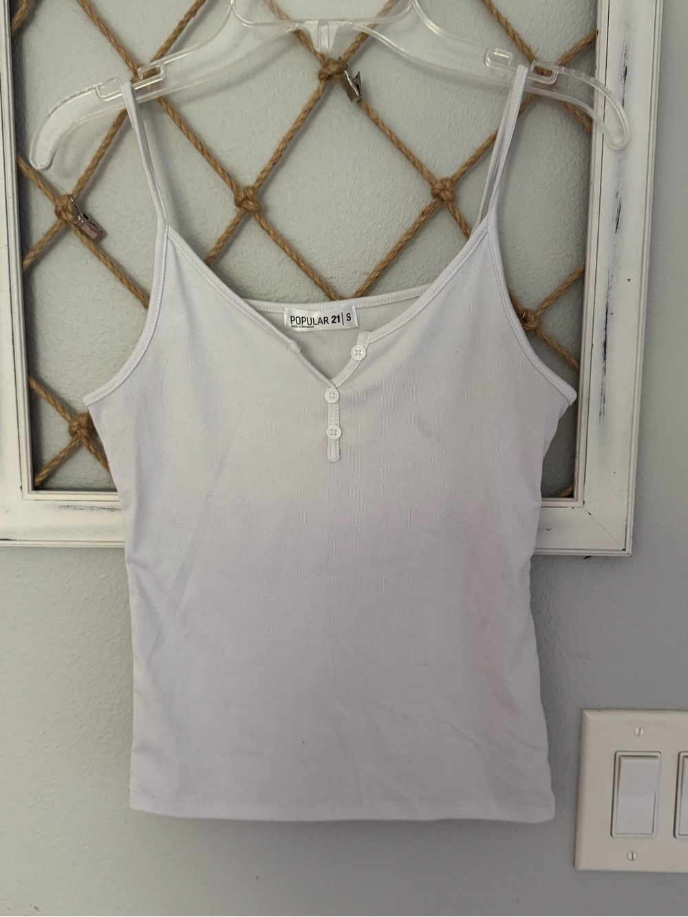 Popular 21 White Ribbed Henley Cami